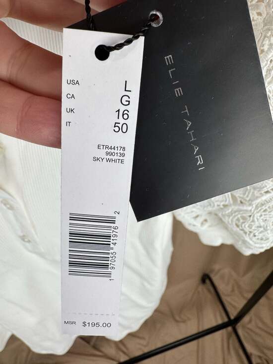 Elie Tahari Coralee Eyelet Puff Sleeve Henley Knit Top Sky White - Picture 3 of 5